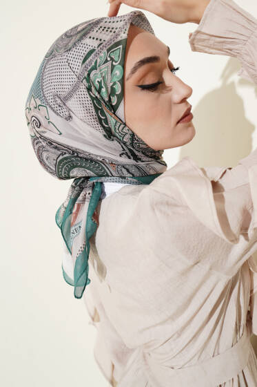 Paisley Retro Desen Eşarp Yeşil - Başörtüsü