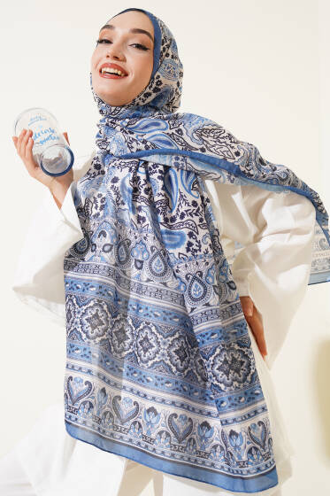 Paisley Rüyası Serisi Şal Indıgo - Başörtüsü