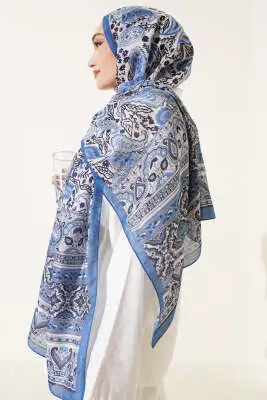 Paisley Rüyası Serisi Şal Indıgo - Başörtüsü