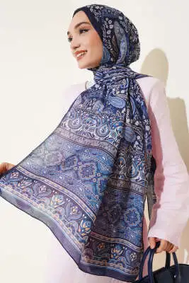Paisley Rüyası Serisi Şal Mavi - Başörtüsü