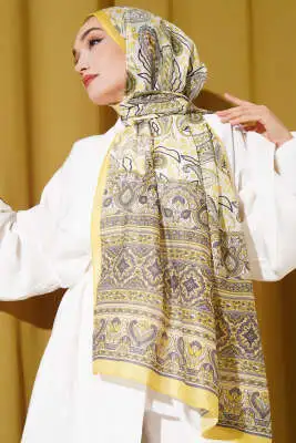 Paisley Rüyası Serisi Şal Sarı - Başörtüsü