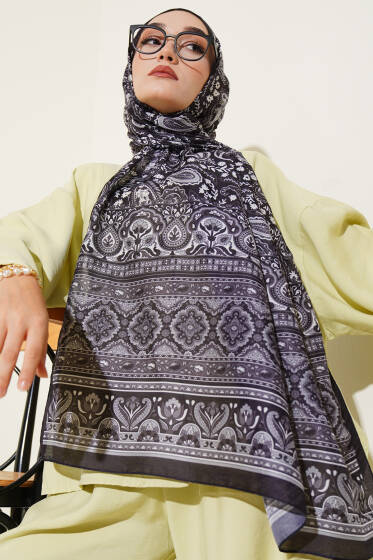 Paisley Rüyası Serisi Şal Siyah - Başörtüsü
