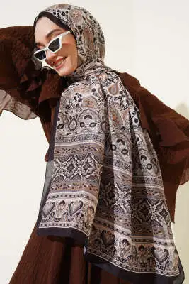 Paisley Rüyası Serisi Şal Siyah Bej 