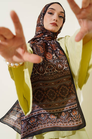 Paisley Rüyası Serisi Şal Siyah Latte - Başörtüsü