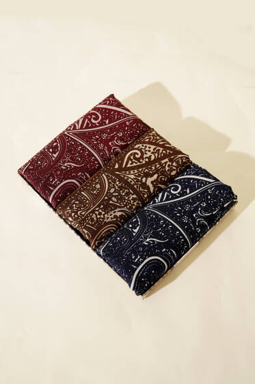 Paisley Şerit Geçişli 3'lü Şal Seti Asorti 2 - Desenli Şal Seti