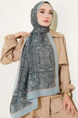 Paisley Şerit Geçişli Şal Zümrüt - Başörtüsü