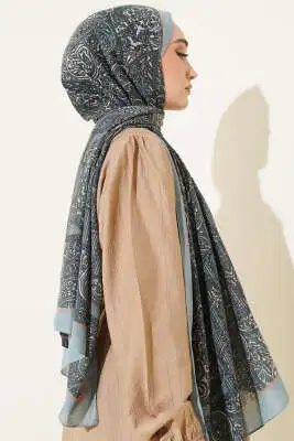 Paisley Şerit Geçişli Şal Zümrüt - Başörtüsü
