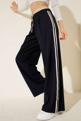 Palazzo Bel Garnili Şeritli Pantolon Lacivert - Kadın Giyim Modelleri