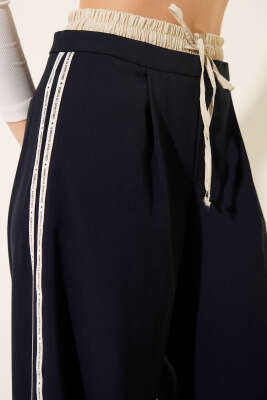 Palazzo Bel Garnili Şeritli Pantolon Lacivert - Kadın Giyim Modelleri