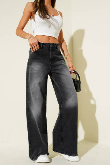 Palazzo Geniş Paçalı Kot Pantolon Antrasit - Kadın Giyim Modelleri