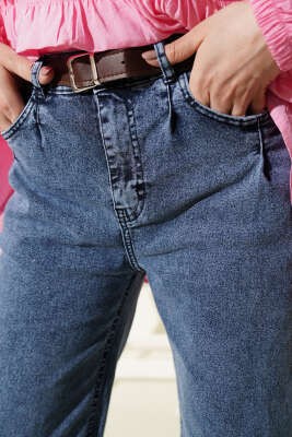 Palazzo Kemerli Kot Pantolon Açık Mavi - Pantolon