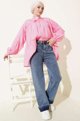 Palazzo Kemerli Kot Pantolon Açık Mavi - Pantolon