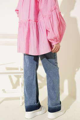 Palazzo Kemerli Kot Pantolon Açık Mavi - Pantolon