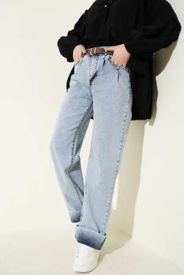 Palazzo Kemerli Kot Pantolon Buz Mavisi - MUSTİ