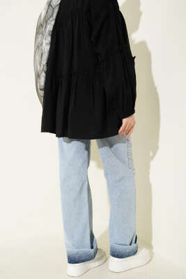 Palazzo Kemerli Kot Pantolon Buz Mavisi - Pantolon