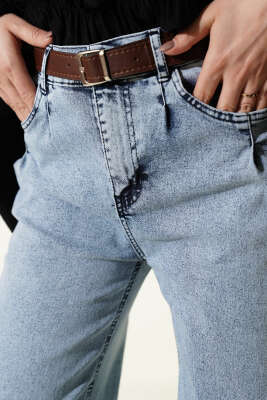 Palazzo Kemerli Kot Pantolon Buz Mavisi - Pantolon