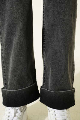 Palazzo Kemerli Kot Pantolon Füme - Pantolon