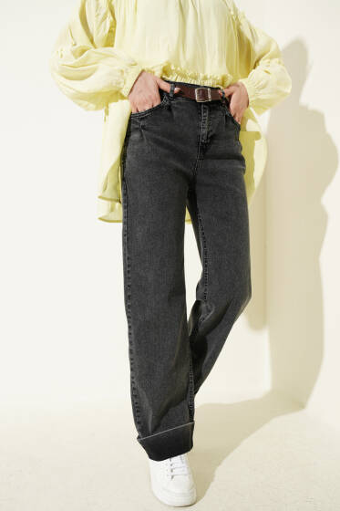 Palazzo Kemerli Kot Pantolon Füme - Pantolon