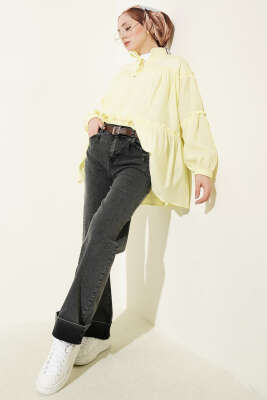 Palazzo Kemerli Kot Pantolon Füme - Pantolon