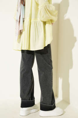 Palazzo Kemerli Kot Pantolon Füme - Pantolon