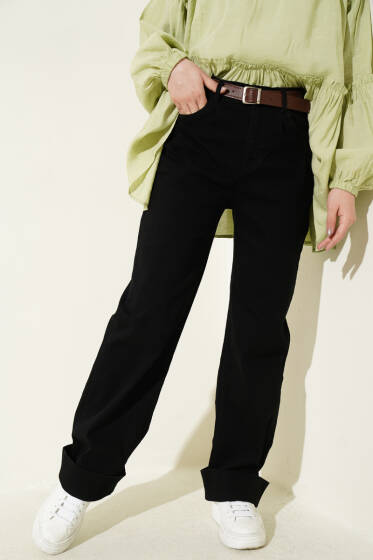 Palazzo Kemerli Kot Pantolon Siyah - Pantolon