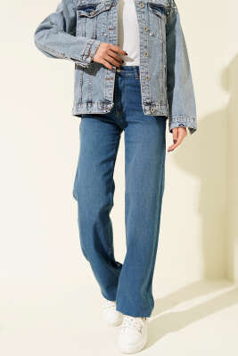 Palazzo Kesik Paça Detaylı Kot Pantolon Açık Mavi - Pantolon