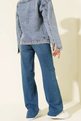 Palazzo Kesik Paça Detaylı Kot Pantolon Açık Mavi - Pantolon