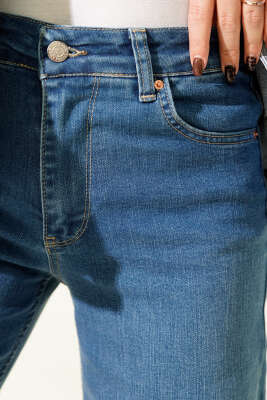 Palazzo Kesik Paça Detaylı Kot Pantolon Açık Mavi - Pantolon