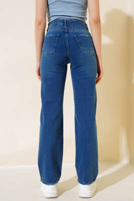 Palazzo Lazerli Kot Pantolon Mavi - Kadın Giyim Modelleri