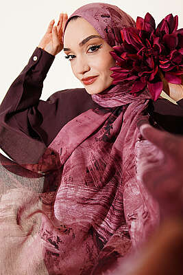 Palet Desen Vio Light Şal Gül Kurusu - MODA KAŞMİR