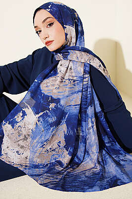 Palet Desen Vio Light Şal Lacivert - Başörtüsü