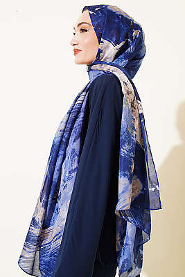 Palet Desen Vio Light Şal Lacivert - Başörtüsü