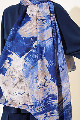 Palet Desen Vio Light Şal Lacivert - Başörtüsü