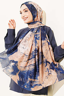 Palet Desen Vio Light Şal Lacivert Bej - MODA KAŞMİR