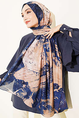 Palet Desen Vio Light Şal Lacivert Bej - Başörtüsü