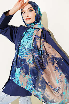 Palet Desen Vio Light Şal Lacivert Vizon - Başörtüsü