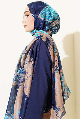 Palet Desen Vio Light Şal Lacivert Vizon - Başörtüsü