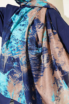 Palet Desen Vio Light Şal Lacivert Vizon - Başörtüsü