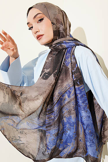 Palet Desen Vio Light Şal Saks - Başörtüsü