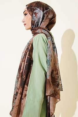 Palet Desen Vio Light Şal Soft Kahve - Başörtüsü