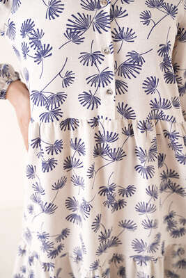Palmiye Desenli Düğmeli Elbise Lacivert - Thumbnail