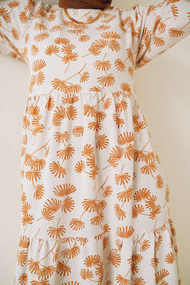 Palmiye Desenli Elbise Taba - Thumbnail