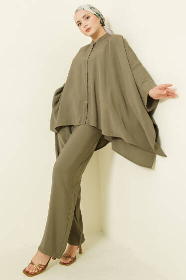 Pançolu Oversize Tensel İkili Takım Haki - İkili Takım
