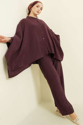 Pançolu Oversize Tensel İkili Takım Mürdüm - DESTİNA