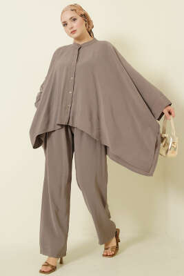 Pançolu Oversize Tensel İkili Takım Vizon - DESTİNA