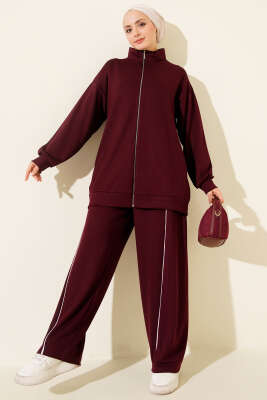 Pantolon Biyeli Fermuarlı Loyşa İkili Takım Bordo - NESSİA