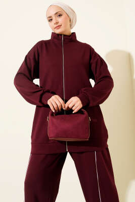 Pantolon Biyeli Fermuarlı Loyşa İkili Takım Bordo - İkili Takım