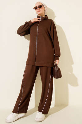 Pantolon Biyeli Fermuarlı Loyşa İkili Takım Kahve - NESSİA