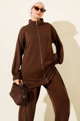 Pantolon Biyeli Fermuarlı Loyşa İkili Takım Kahve - İkili Takım