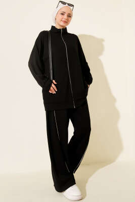 Pantolon Biyeli Fermuarlı Loyşa İkili Takım Siyah - NESSİA